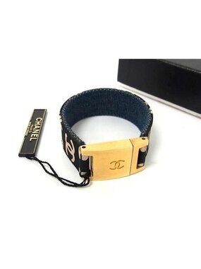 Chanel Coco Mark Canvas Bracelet Accessories Black And Pink Beige